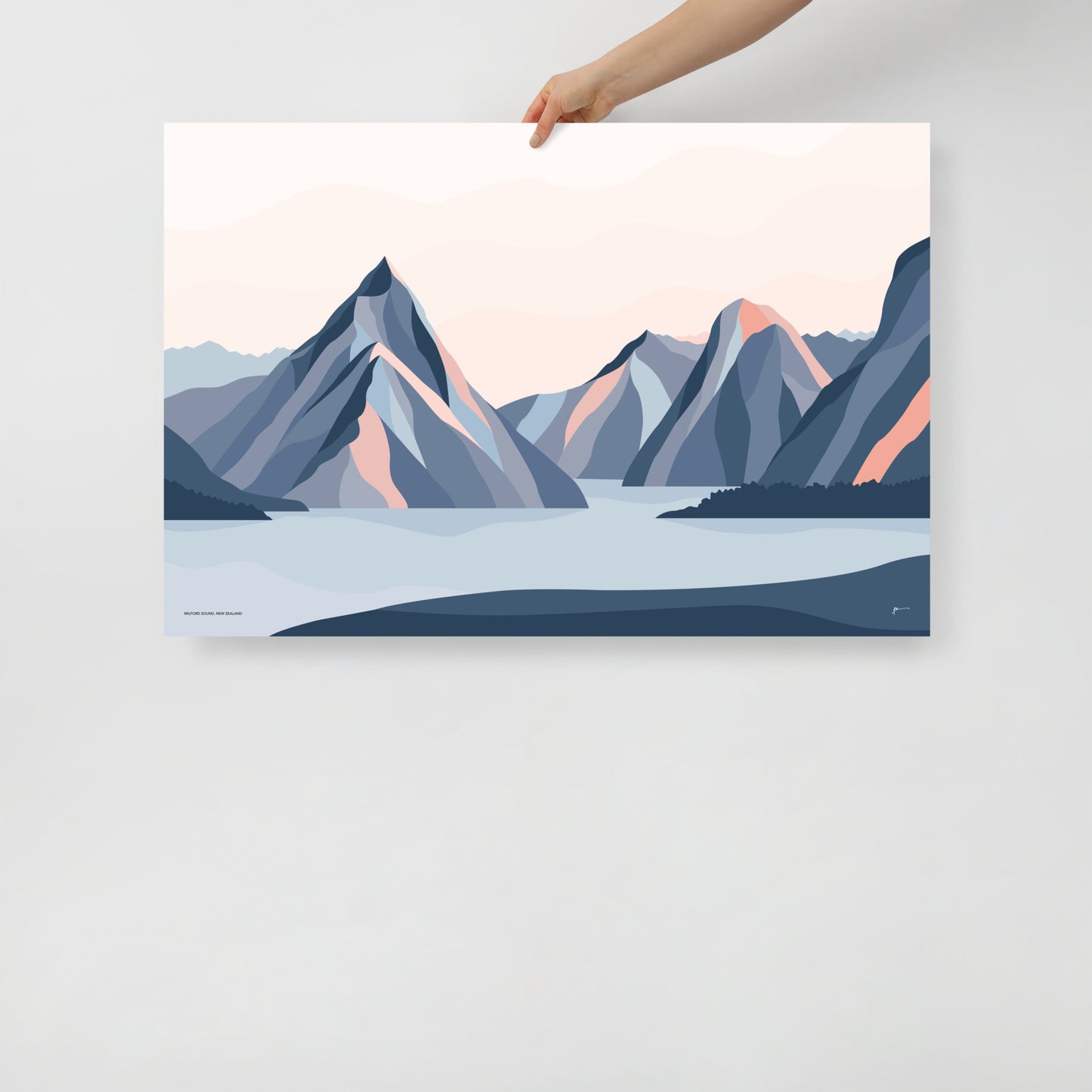 Milford Sound Mountains, New Zealand. Modern Mitre Peak Art Print