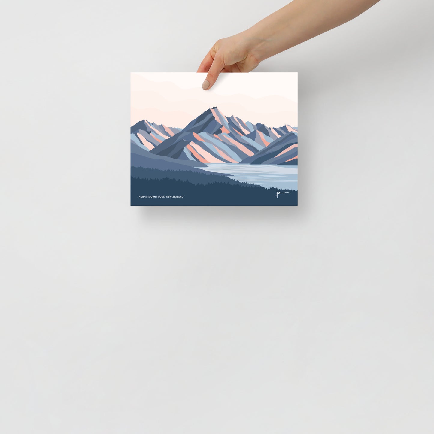 Aoraki Mt Cook New Zealand Art Print. Modern Mountain Artwork. Highest mountain in NZ