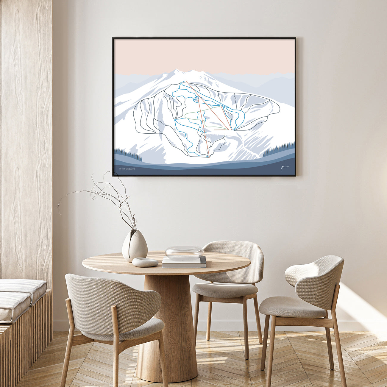 MT HUTT, NEW ZEALAND. Mountain Ski Resort Trail Map Art Print