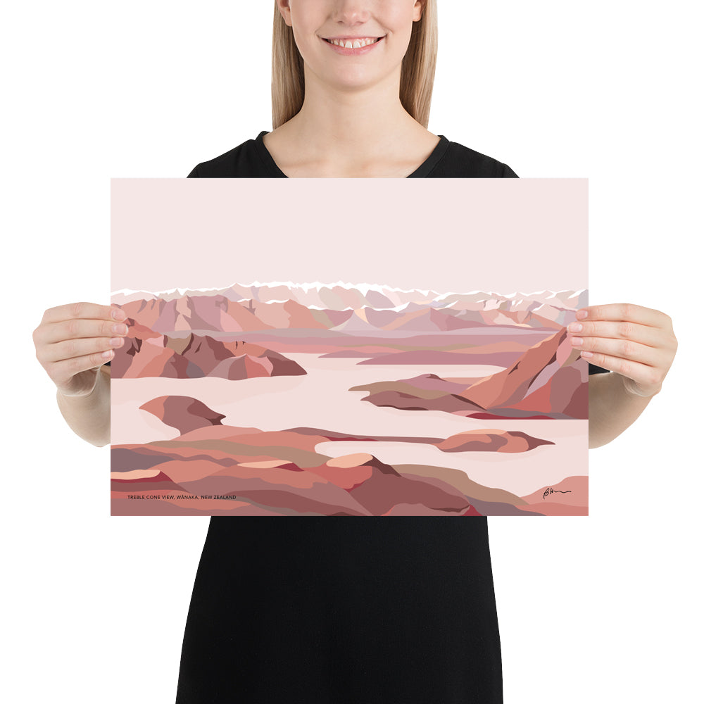 Treble Cone View Wānaka, New Zealand Modern Mountain Art Print
