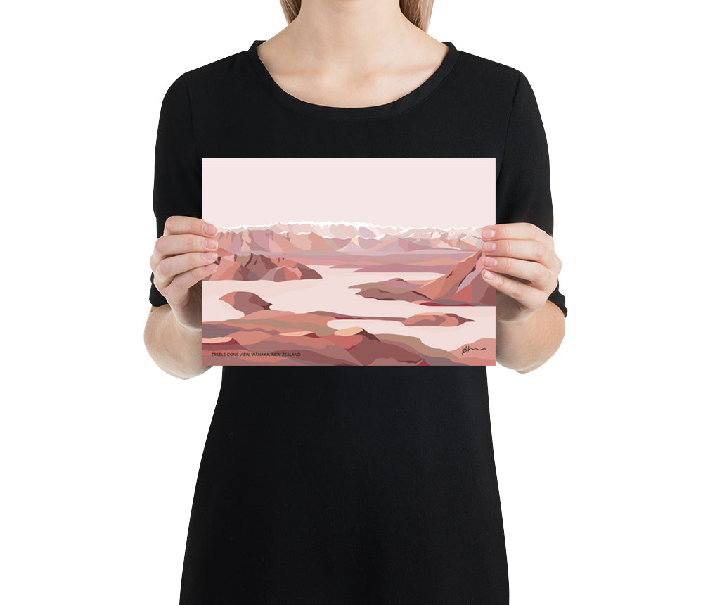 Treble Cone View Wānaka, New Zealand Modern Mountain Art Print