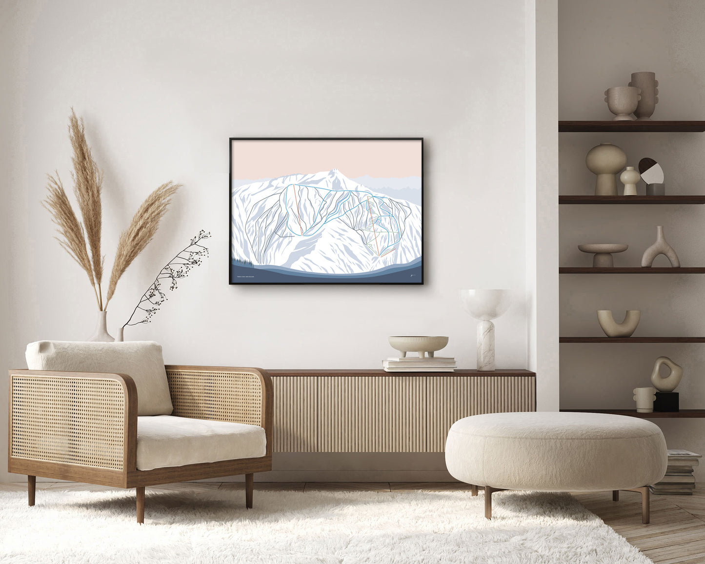 TREBLE CONE, Wanaka, New Zealand Modern Mountain Trail Map Wall Art Print