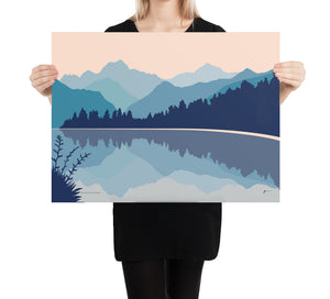 Lake Matheson Art Print, West Coast New Zealand with Aoraki Mount Cook. Modern Mountain Artwork