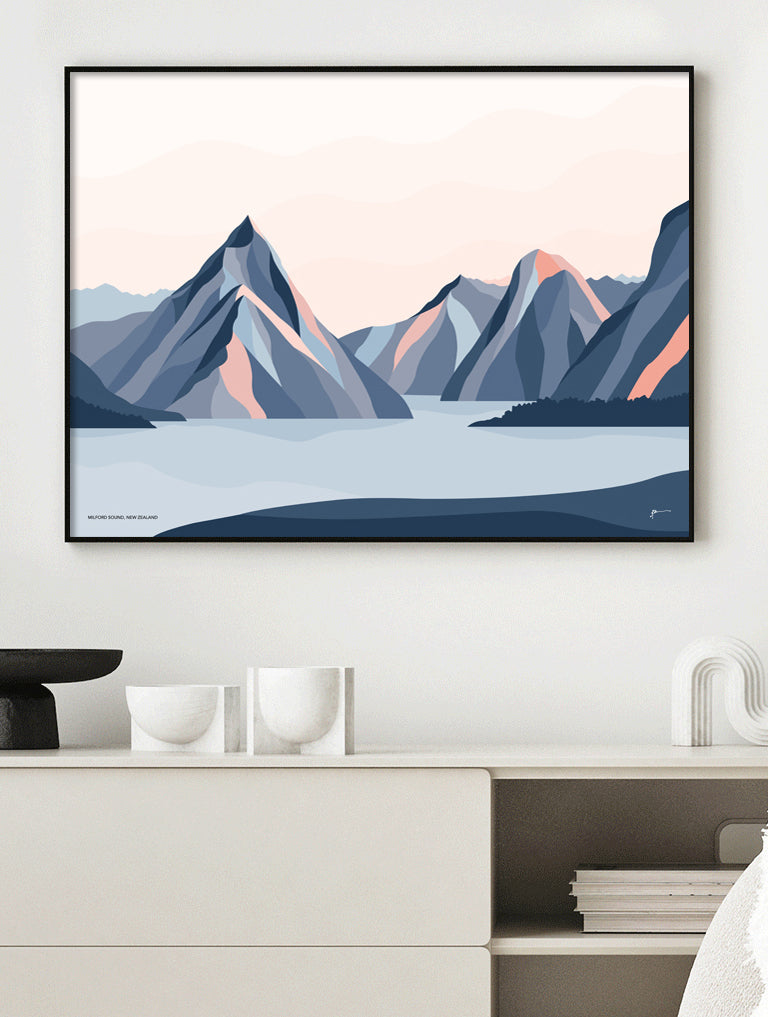 milford sound NZ modern art print by Bridget Hall