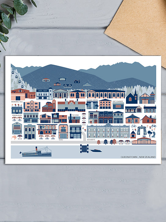 Queenstown Town, New Zealand Greeting Card
