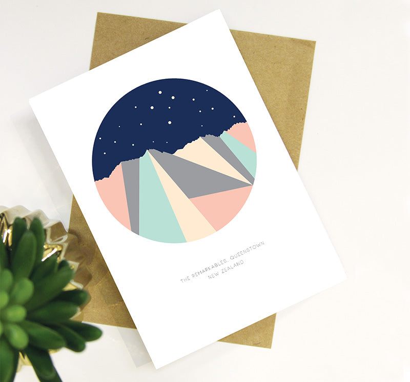 The Remarkables Night Southern Cross Modern, Queenstown, New Zealand Geometric Design Card