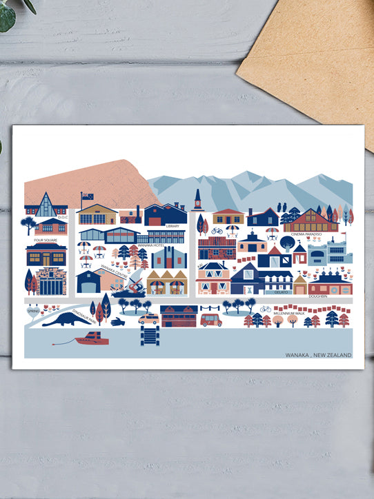 Wānaka, New Zealand Town Map Greeting Card