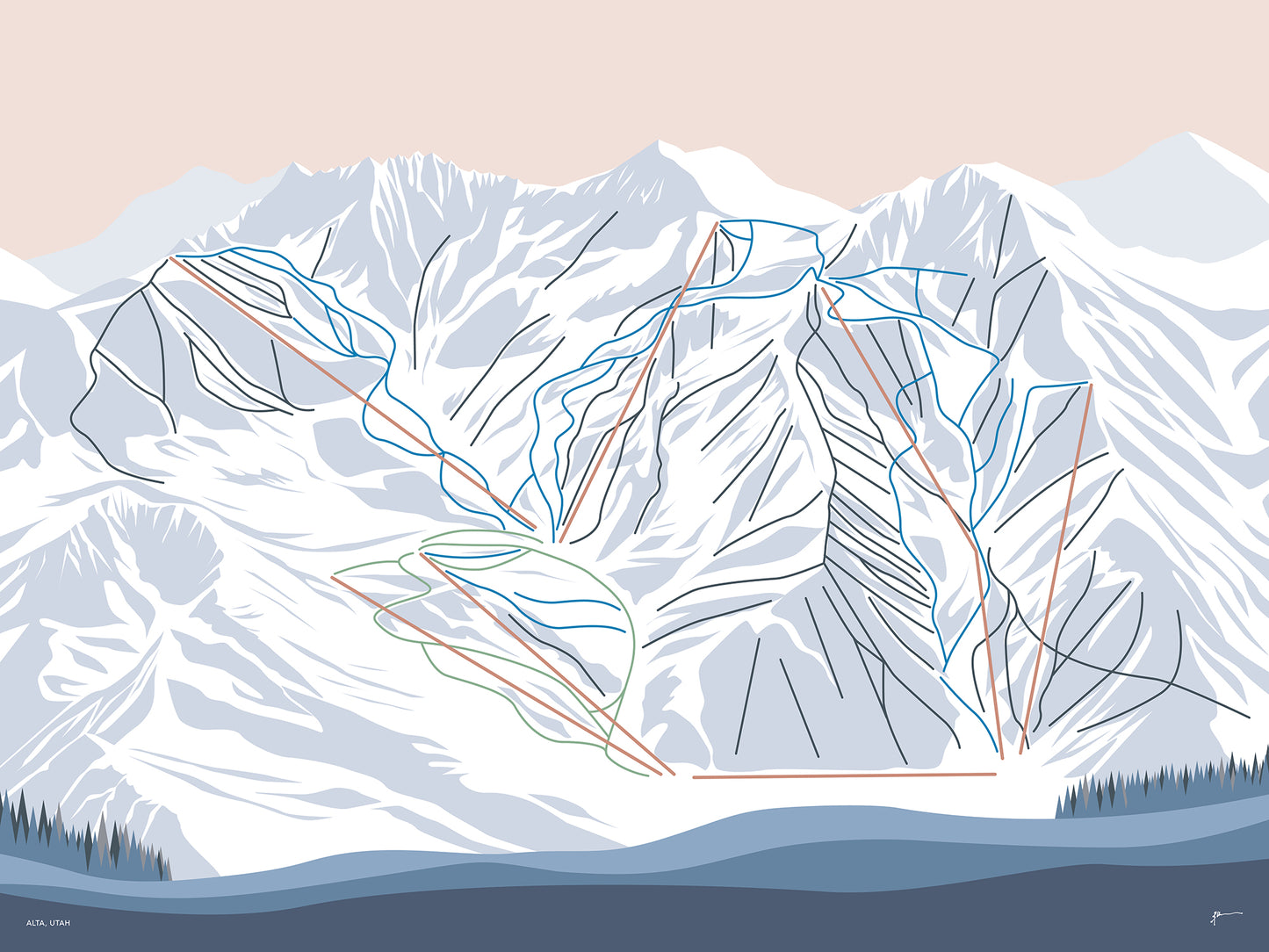 alta utah ski map wall art