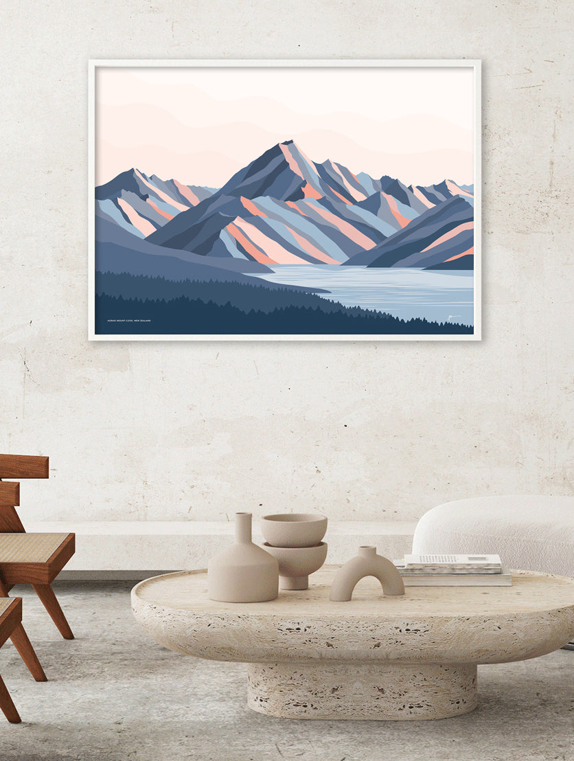 noget ydre lag Aoraki Mt Cook New Zealand Art Print. Modern Mountain Artwork. Highest –  Bridget Hall Design