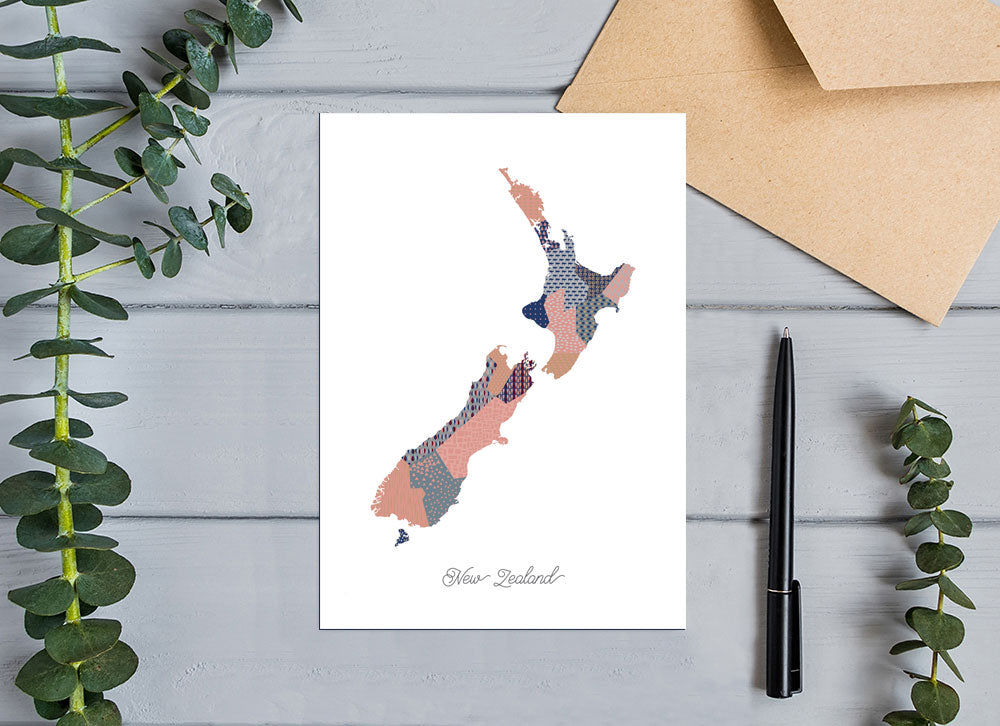 new zealand map greeting card