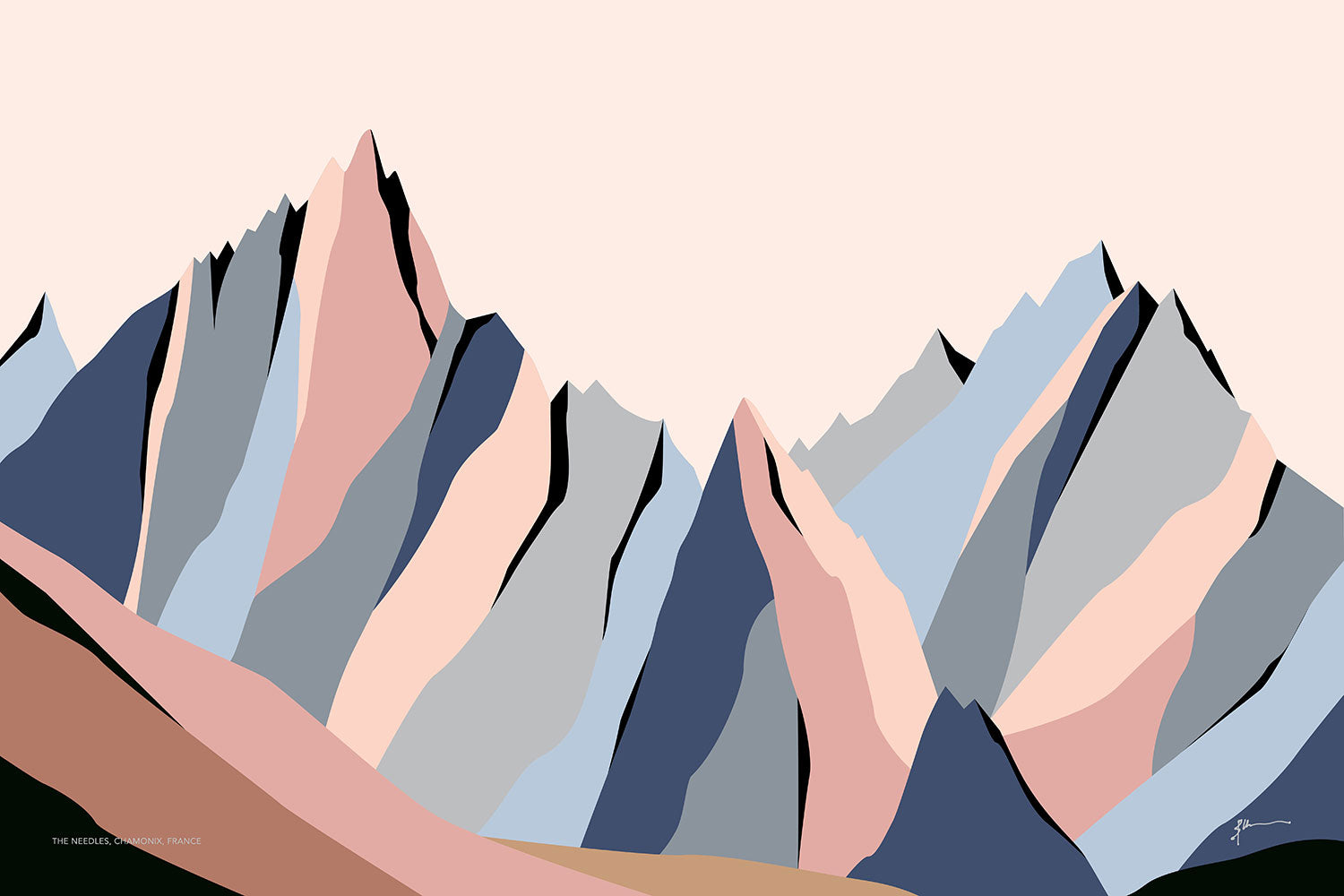 The Needles, Chamonix, France. Modern Mountain Landscape Art Print. Aiguilles de Chamonix. Impression d'art de paysage de montagne moderne