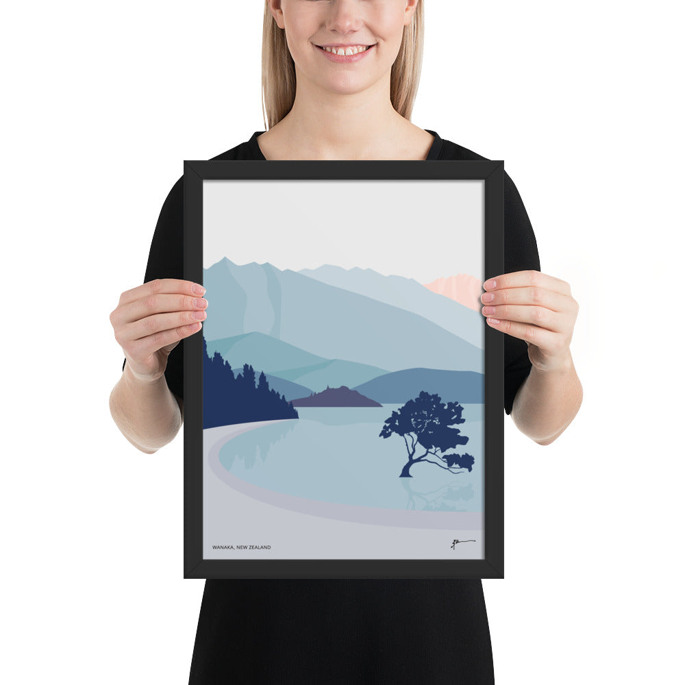 Wanaka Tree New Zealand Art Print. Vertical Blue Palette #thatwanakatree