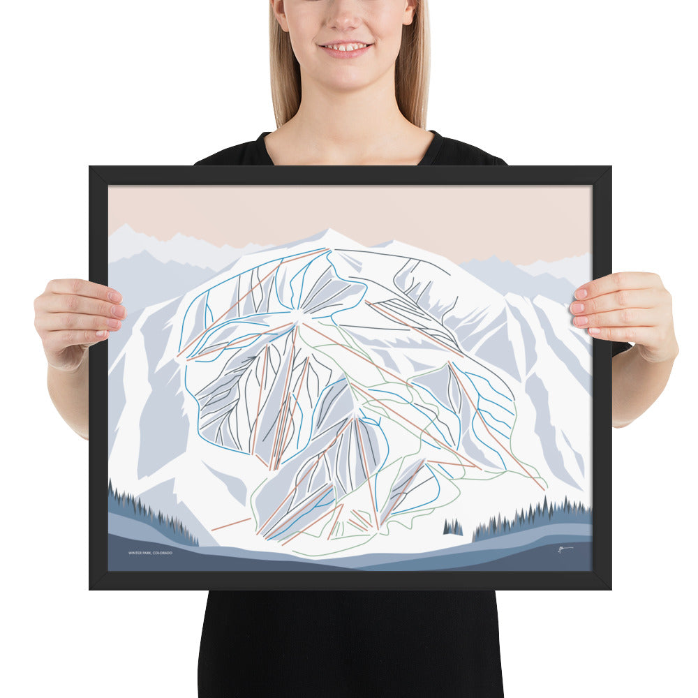 WINTER PARK, Colorado. Modern Mountain Trail Map Wall Art Print