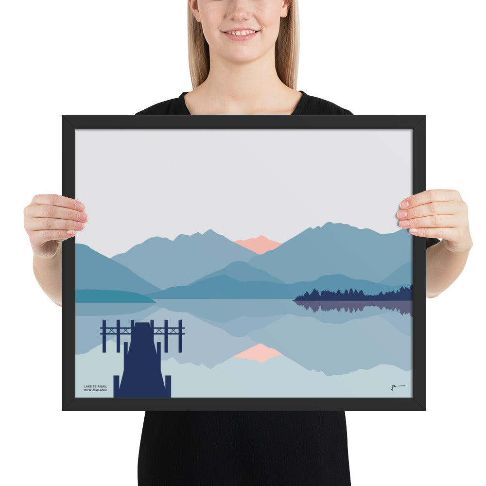 Lake Te Anau, Fiordland, New Zealand Art Print. Contemporary Mountains and Lake Landscape