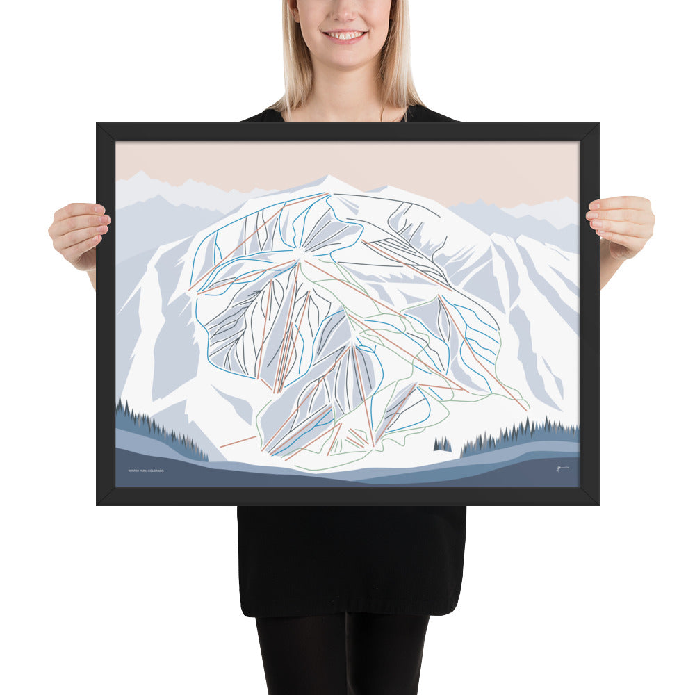 WINTER PARK, Colorado. Modern Mountain Trail Map Wall Art Print