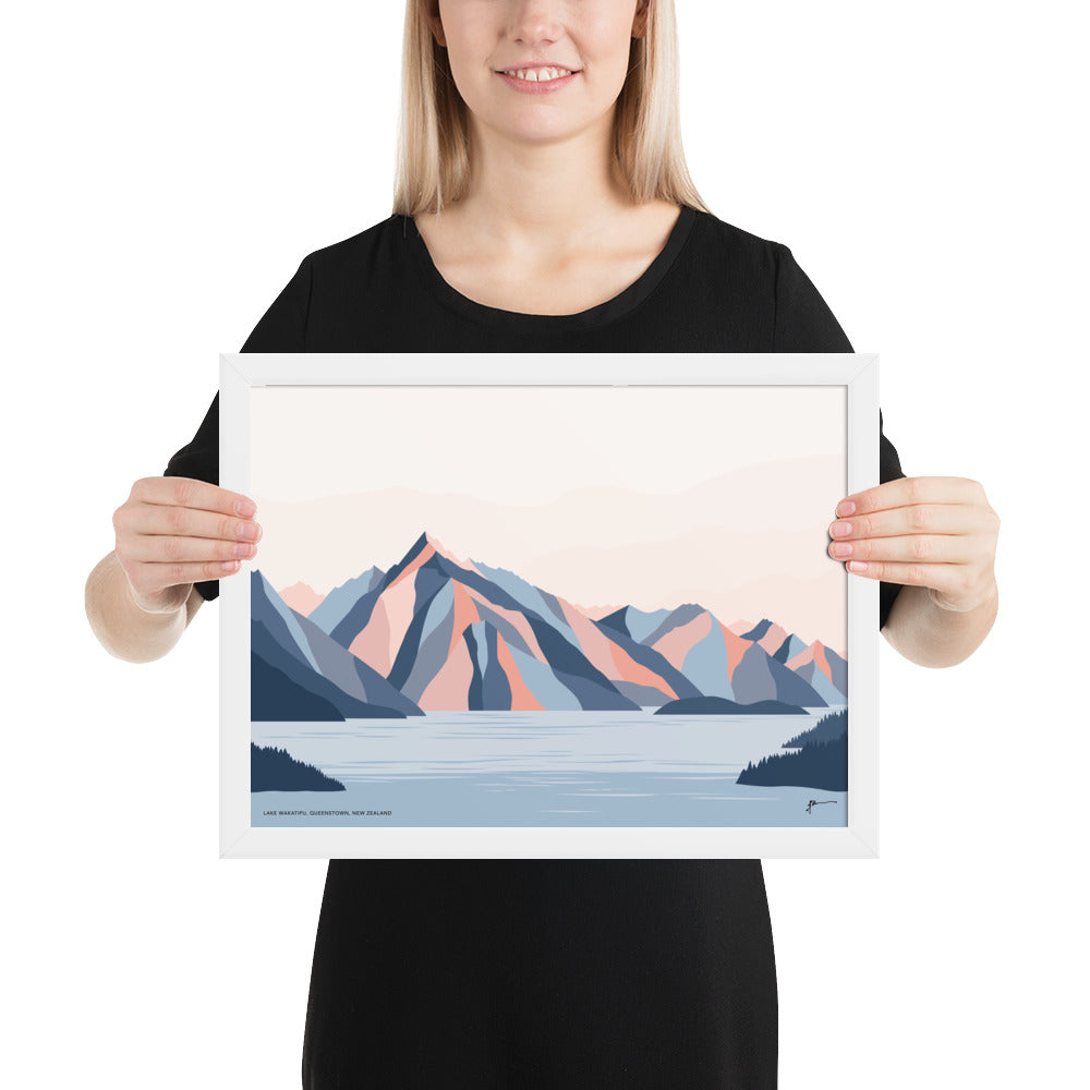 Queenstown Mountains, Lake Wakatipu, Walter Peak. New Zealand. Modern Landscape Travel Art Print