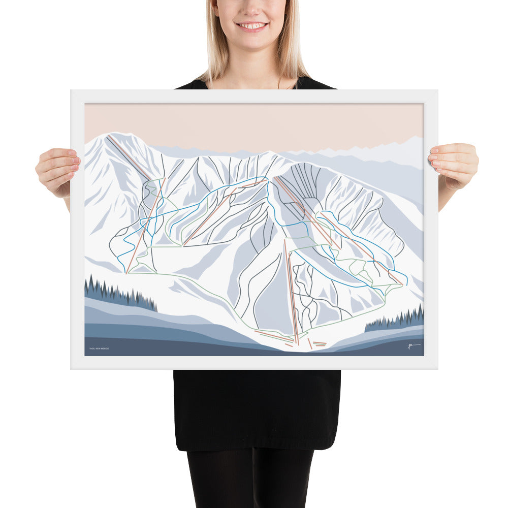 TAOS, New Mexico. Modern Mountain Trail Map Wall Art