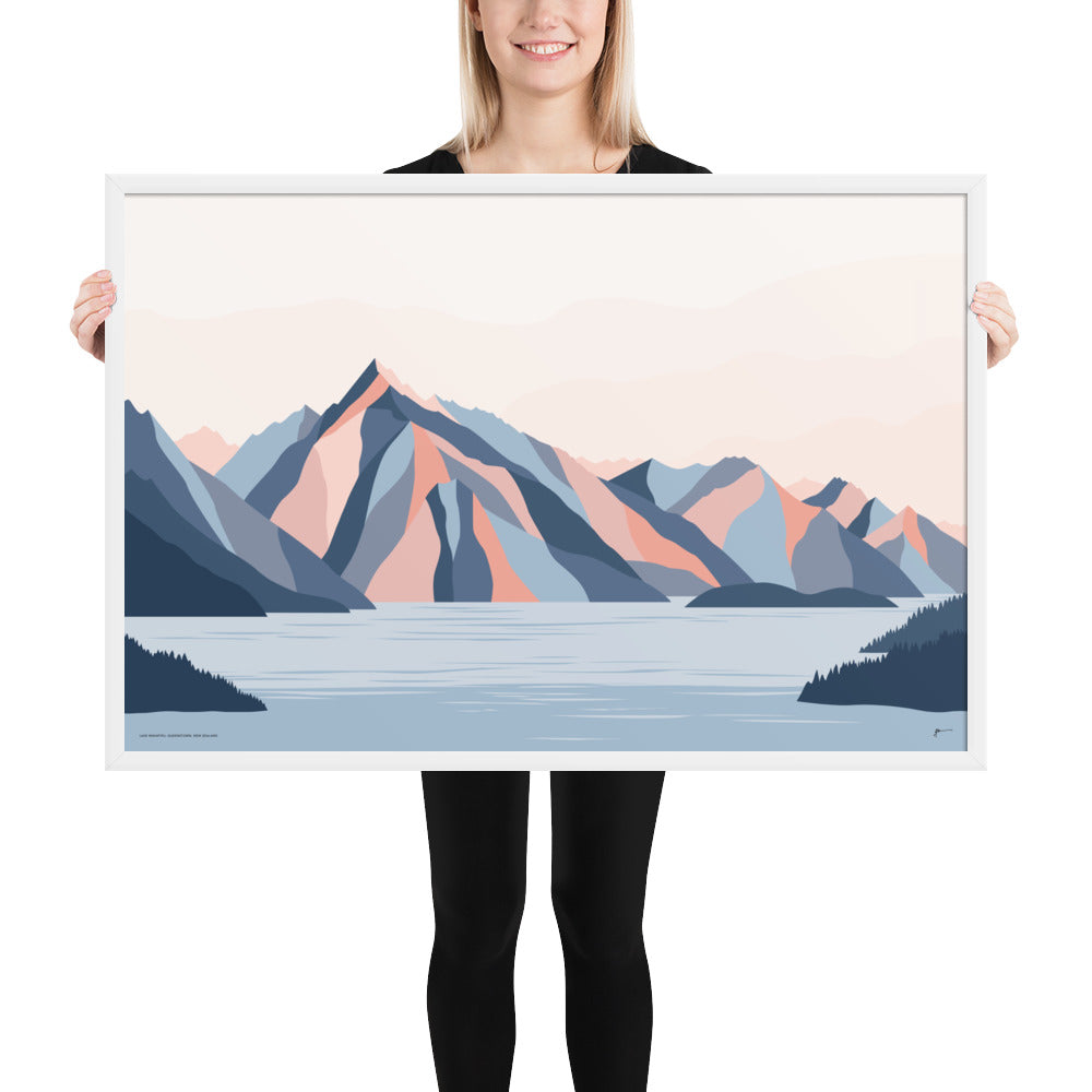 Queenstown Mountains, Lake Wakatipu, Walter Peak. New Zealand. Modern Landscape Travel Art Print