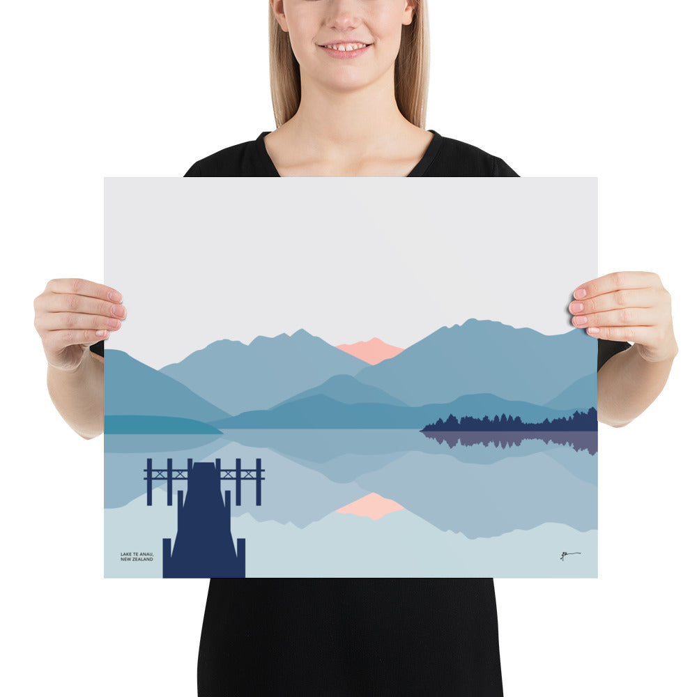 Lake Te Anau, Fiordland, New Zealand Art Print. Contemporary Mountains and Lake Landscape