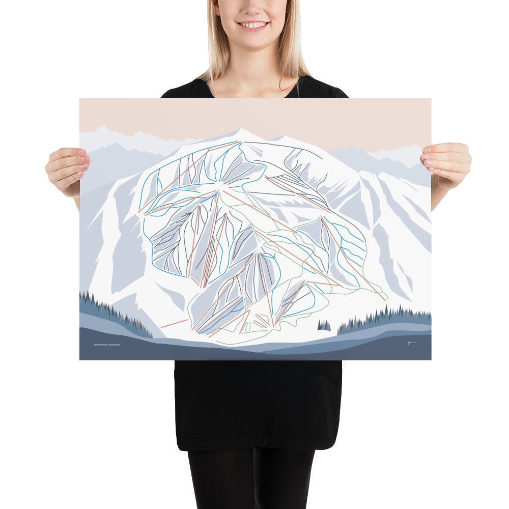 WINTER PARK, Colorado. Modern Mountain Trail Map Wall Art Print