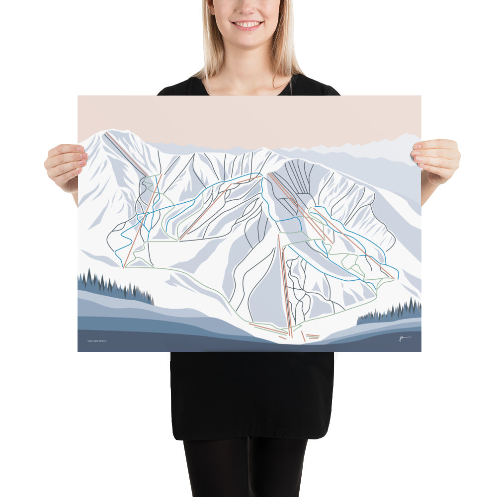 TAOS, New Mexico. Modern Mountain Trail Map Wall Art