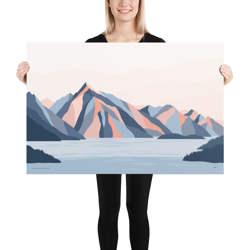 Queenstown Mountains, Lake Wakatipu, Walter Peak. New Zealand. Modern Landscape Travel Art Print