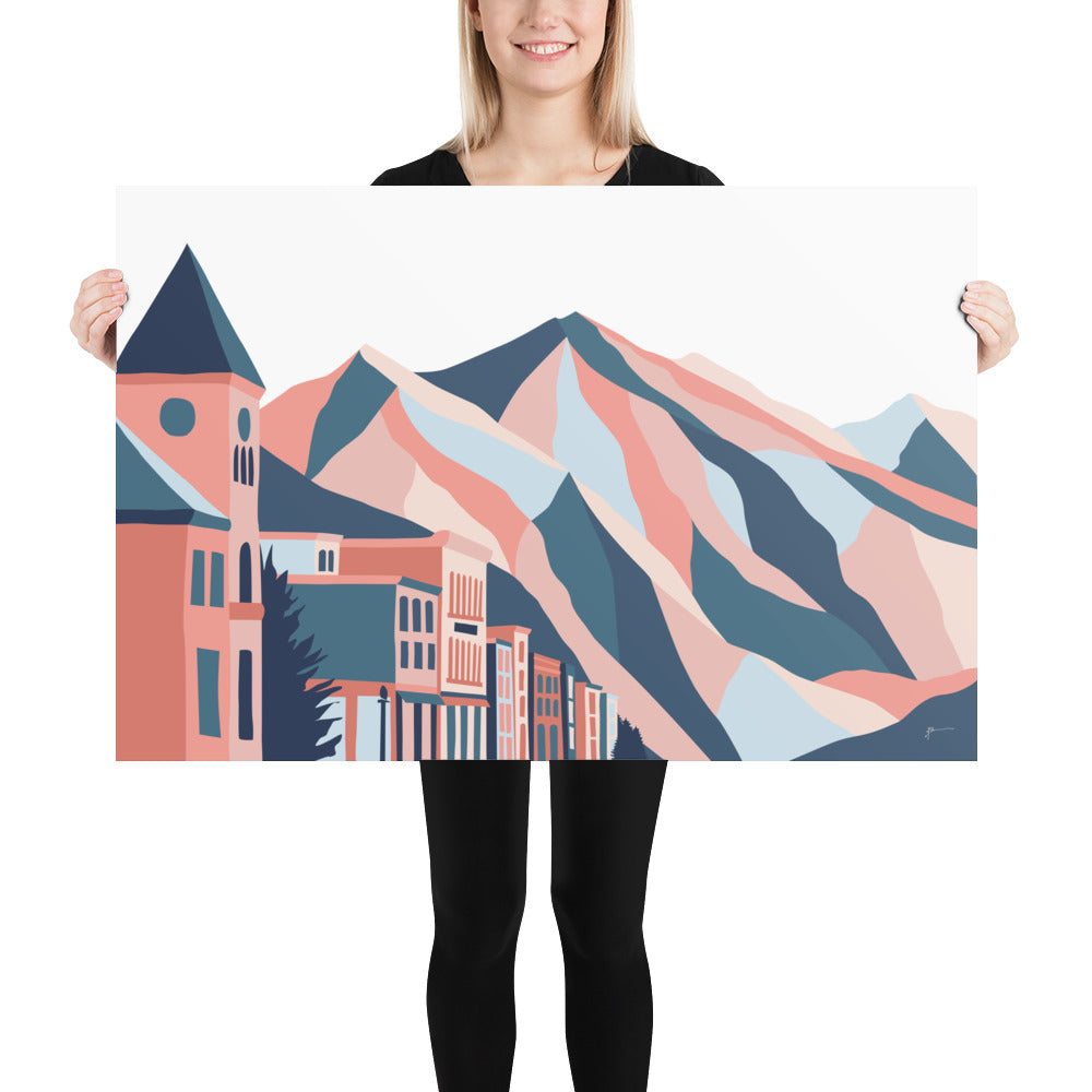 Telluride, Colorado. Modern Mountain Ski Town Landscape Art Print