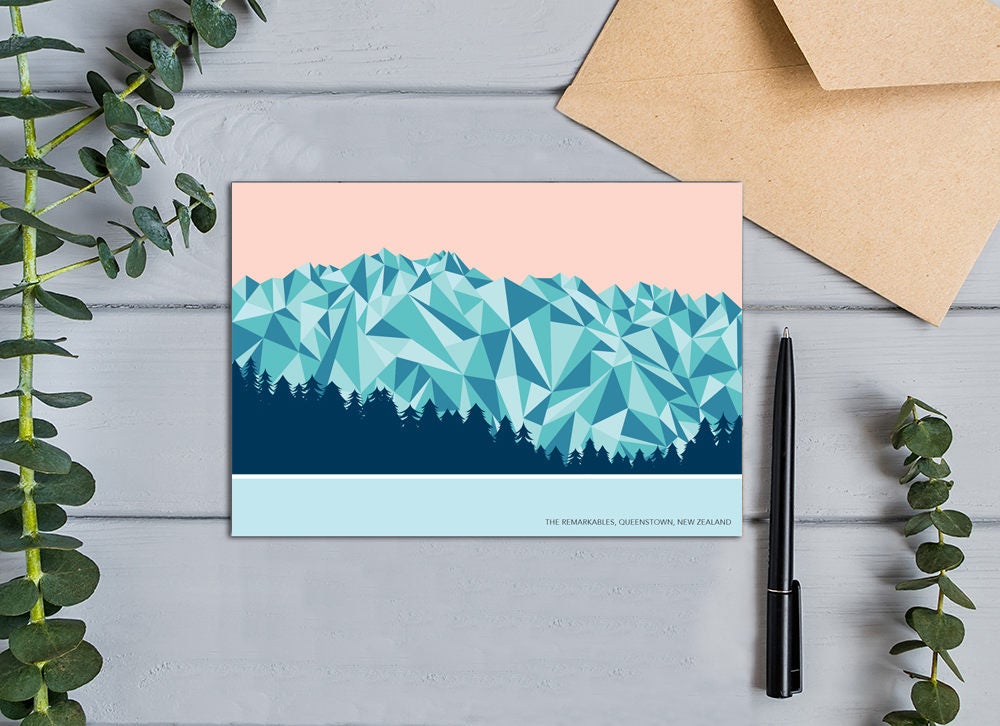 The Remarkables Mountain Range, Queenstown, New Zealand Geometric Greeting Card