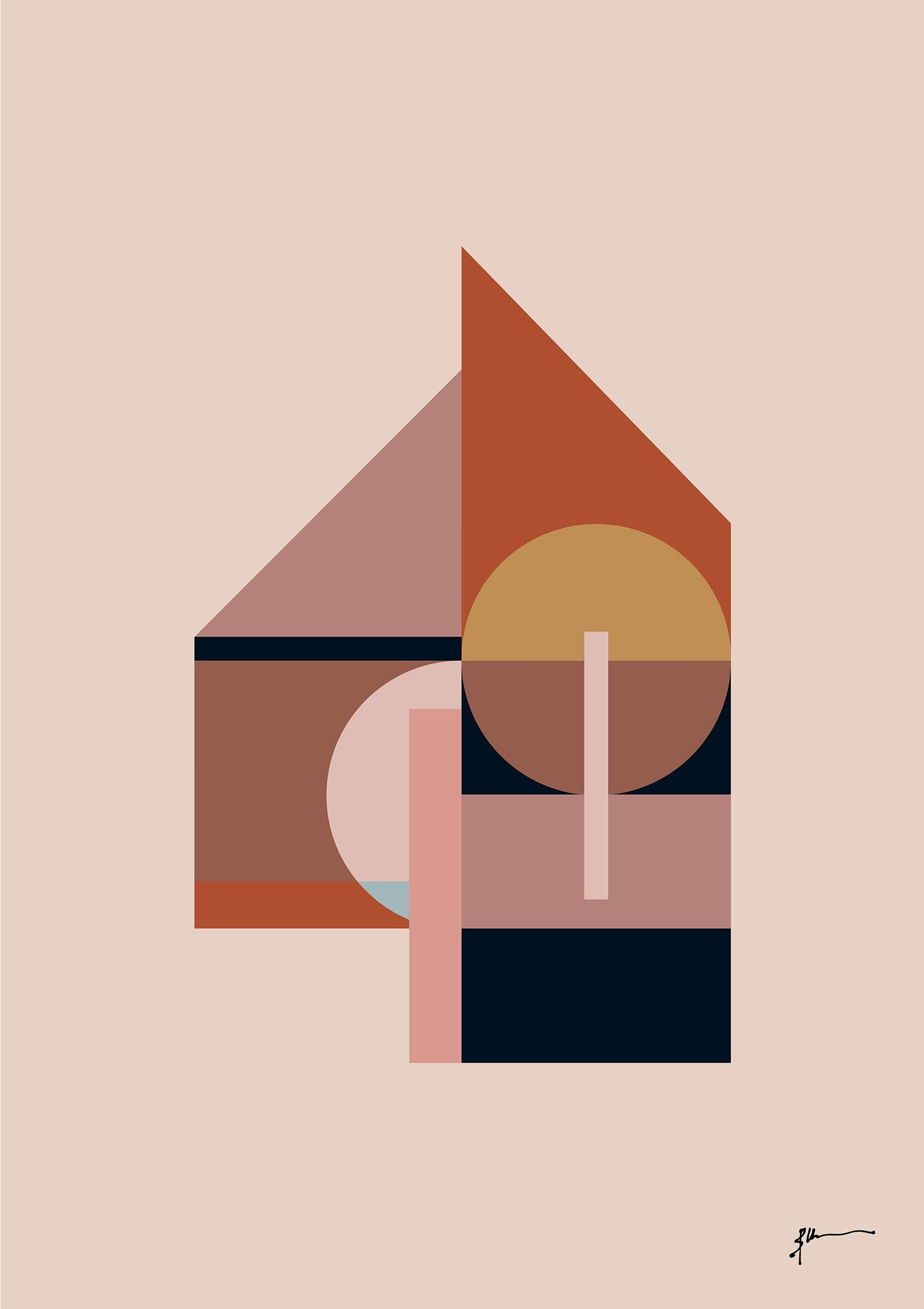 Mid Century Abstract House Wall Art Print