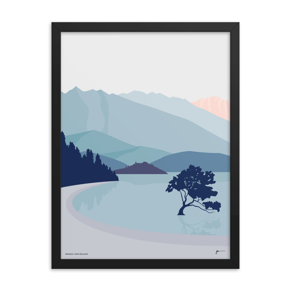 Wanaka Tree New Zealand Art Print. Vertical Blue Palette #thatwanakatree