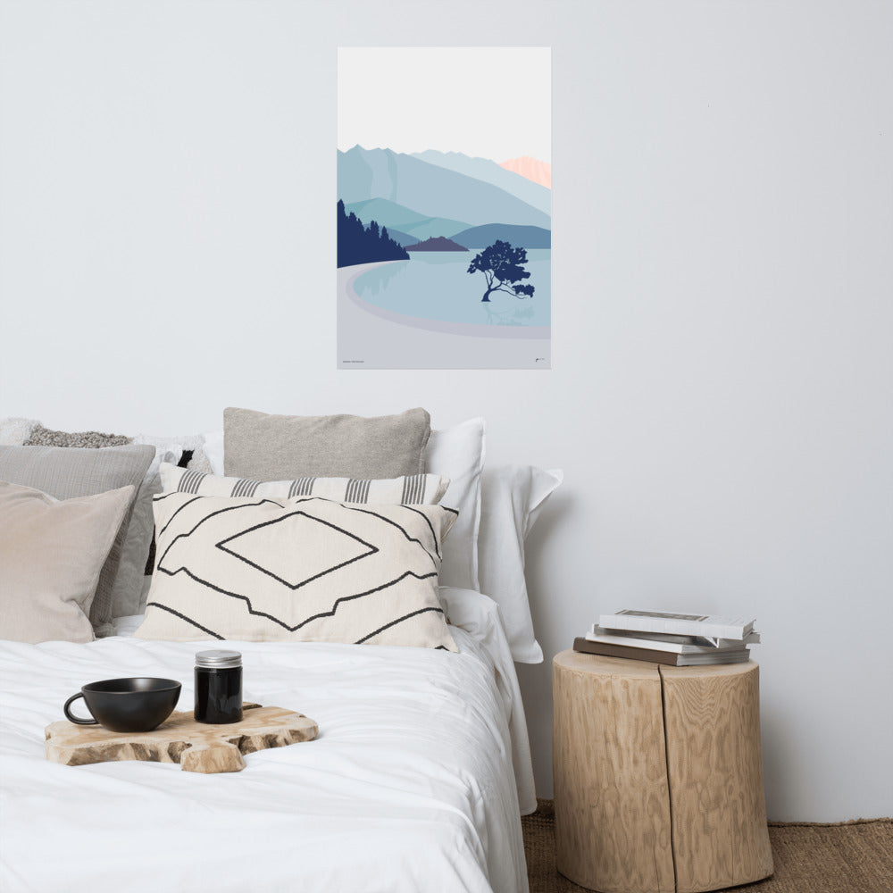 Wanaka Tree New Zealand Art Print. Vertical Blue Palette #thatwanakatree