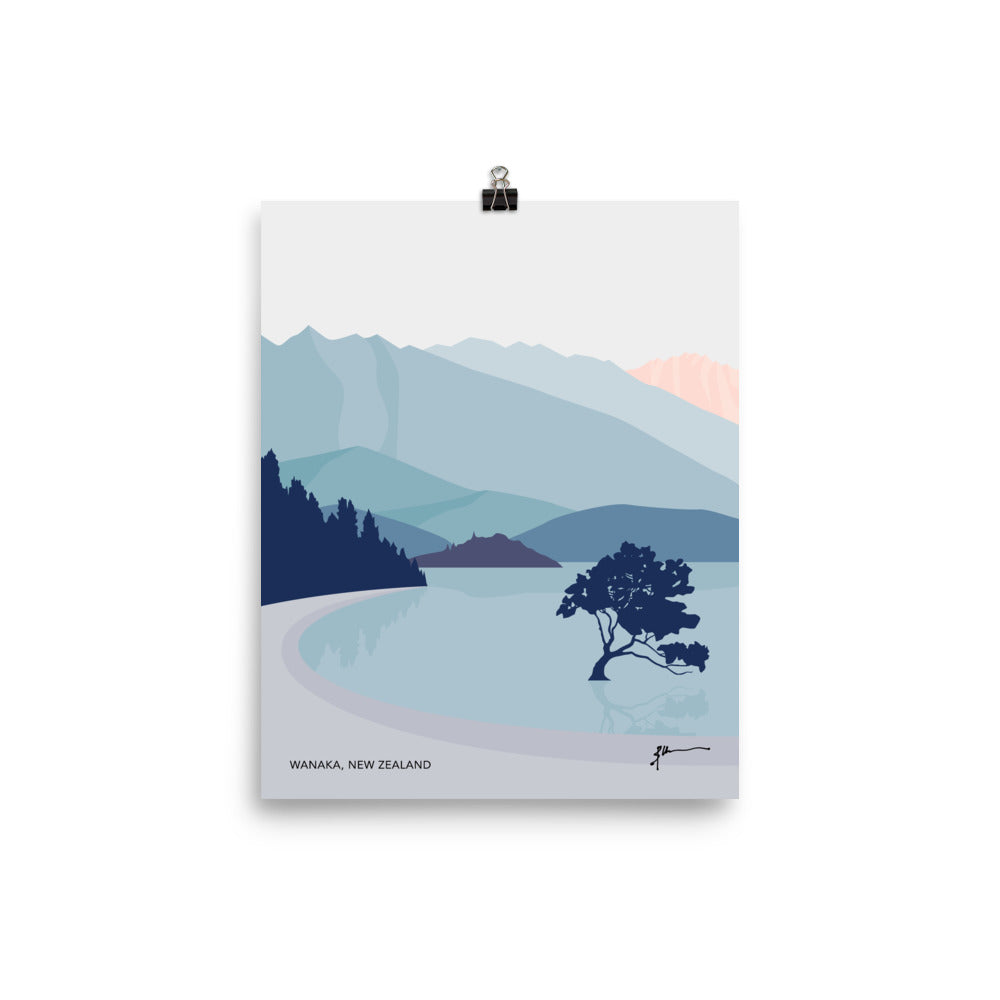 Wanaka Tree New Zealand Art Print. Vertical Blue Palette #thatwanakatree