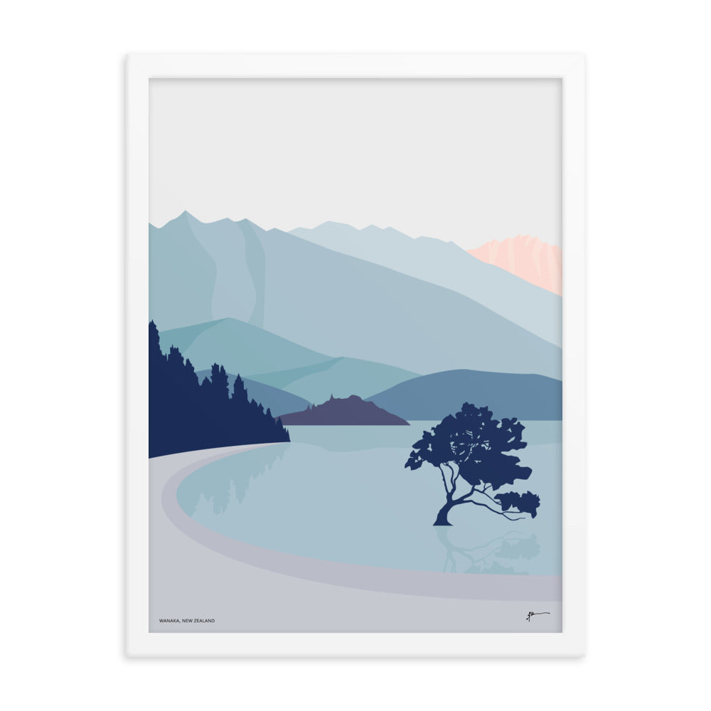 Wanaka Tree New Zealand Art Print. Vertical Blue Palette #thatwanakatree