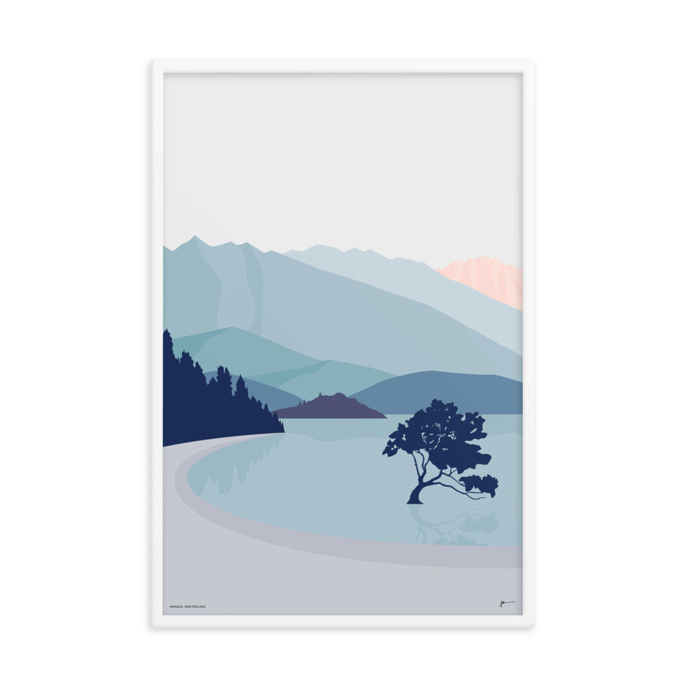 Wanaka Tree New Zealand Art Print. Vertical Blue Palette #thatwanakatree